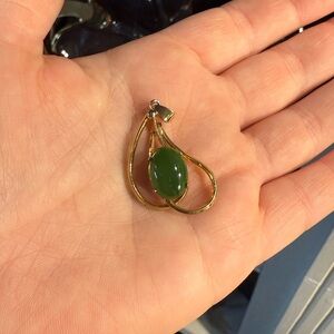 Gold Teardrop Pendant with Green Jade - Women Jewelry